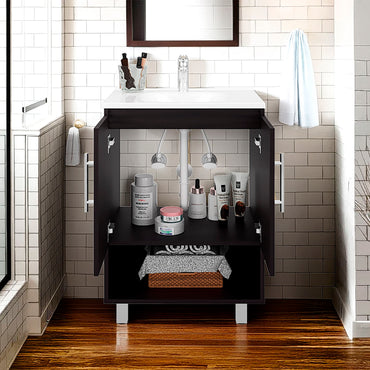 Conrad Free Standing Resin Sink Bathroom Vanity With One Door Cabinet, And Open Shelf