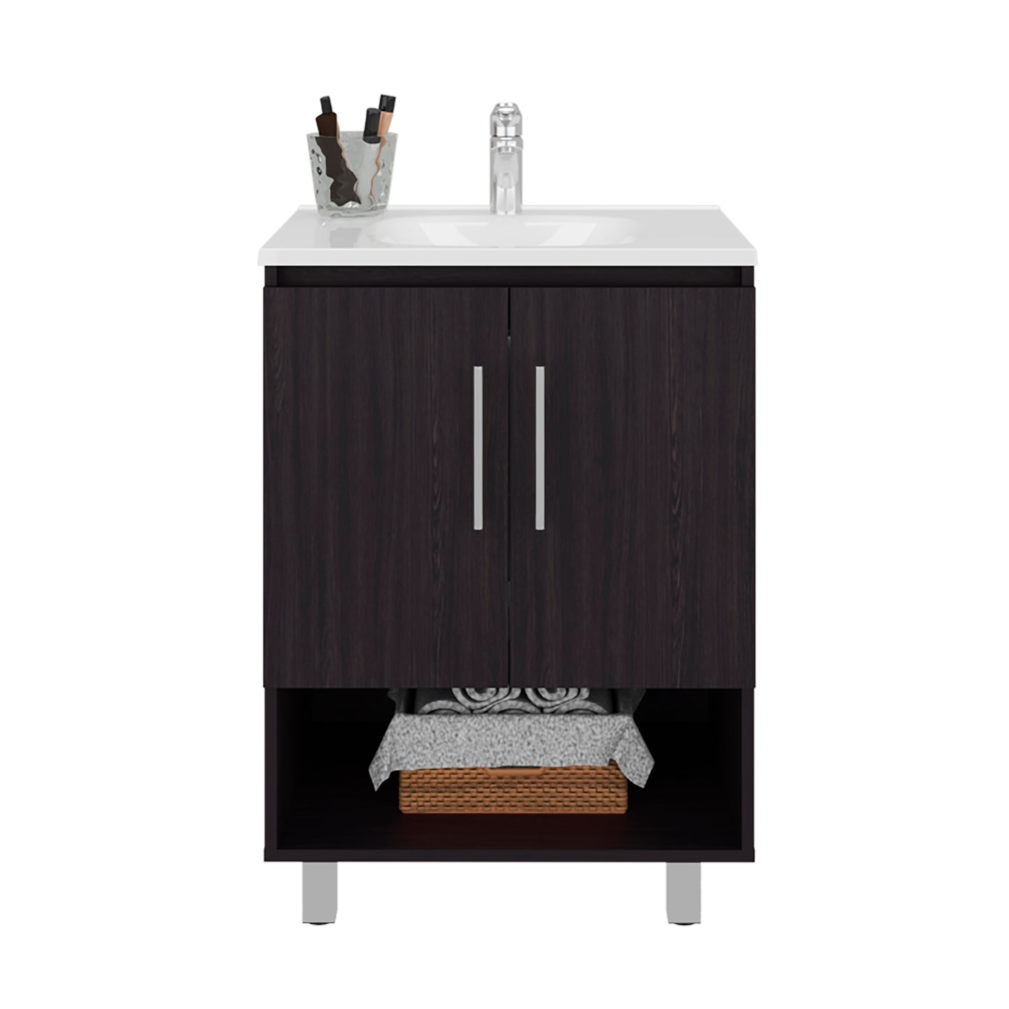 Conrad Free Standing Resin Sink Bathroom Vanity With One Door Cabinet, And Open Shelf