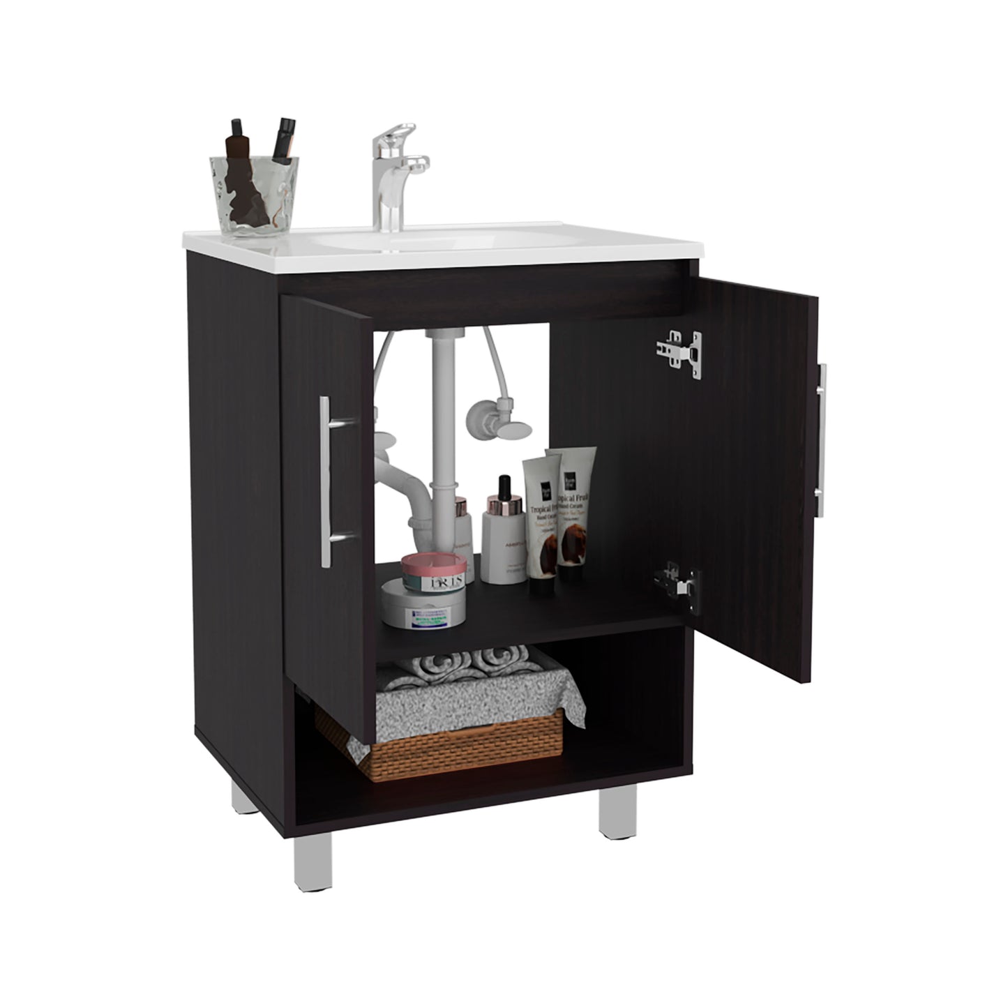 Conrad Free Standing Resin Sink Bathroom Vanity With One Door Cabinet, And Open Shelf
