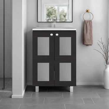 Haysi Bathroom Vanity Cabinet with 2 frosted glass Doors, Resin Sink and 2 Interior Shelves Cabinet, Compact Vintage and Modern Bathroom Vanity