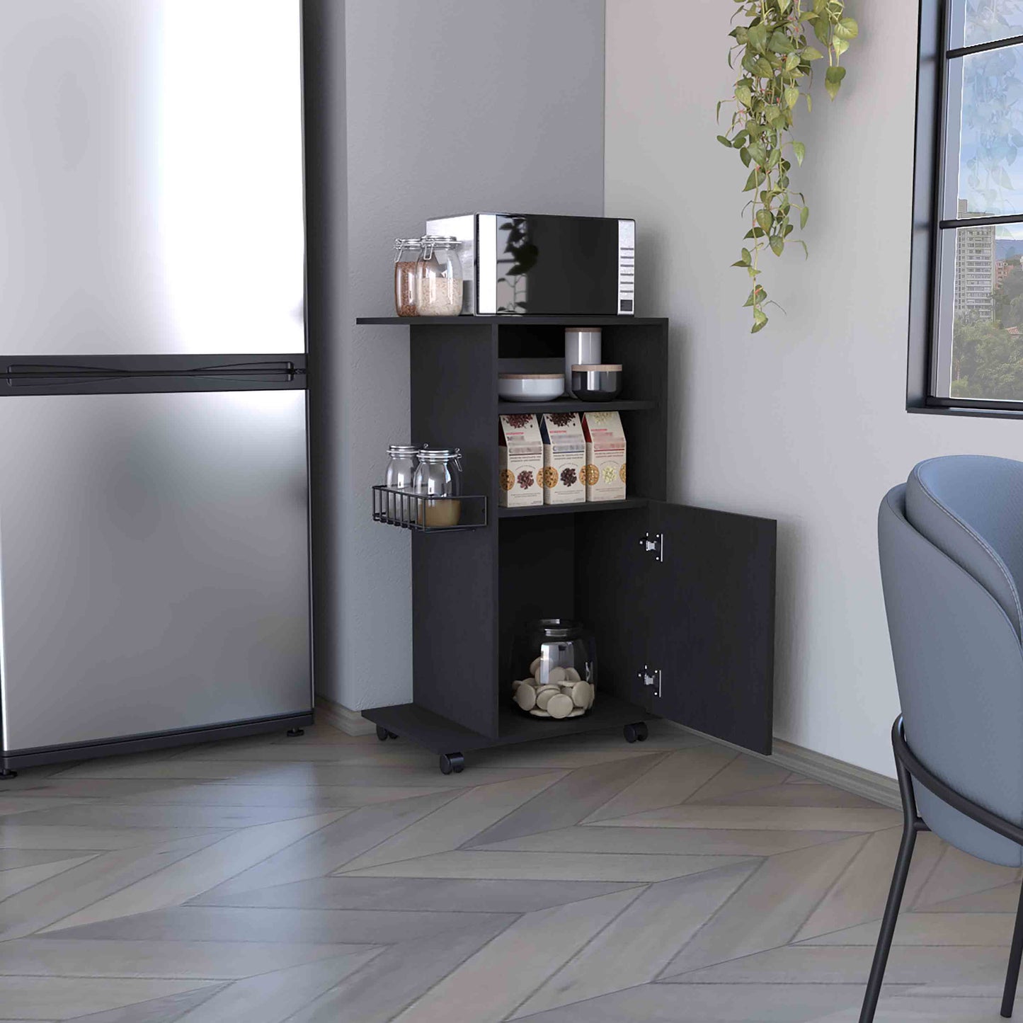 Clip Kitchen Cart, Single Door Cabinet, Four Casters