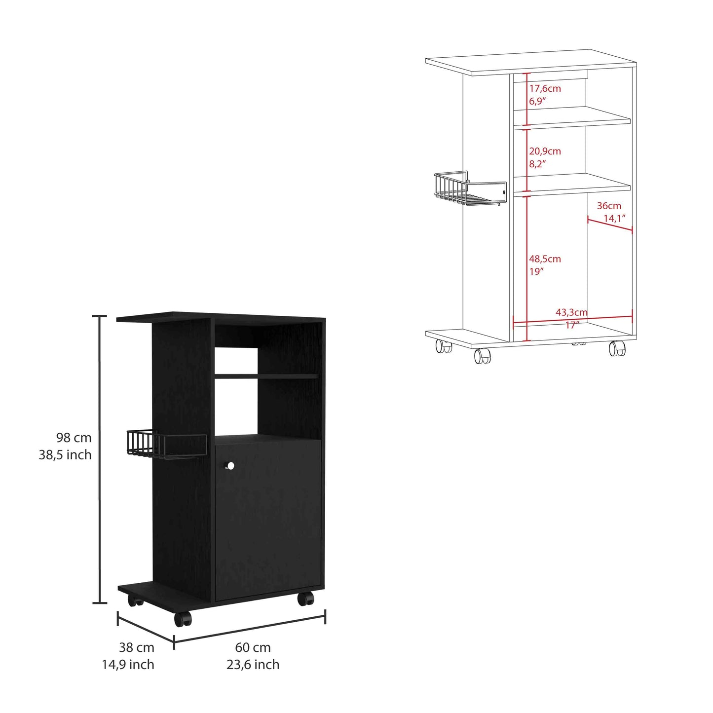 Clip Kitchen Cart, Single Door Cabinet, Four Casters