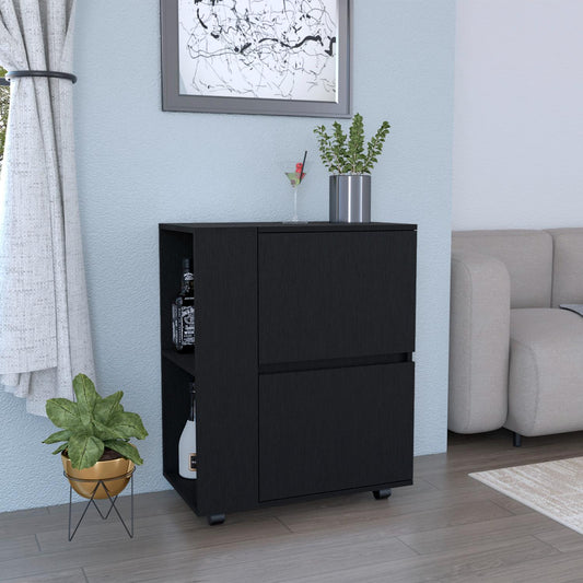 Glasgow Bar Cart Two Pull-Down Door Cabinets And Two Open Shelves