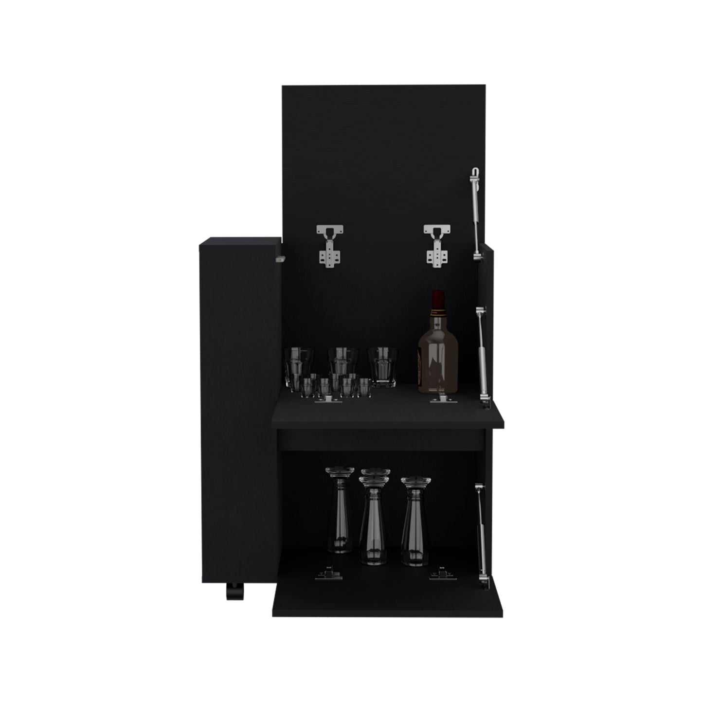 Glasgow Bar Cart Two Pull-Down Door Cabinets And Two Open Shelves