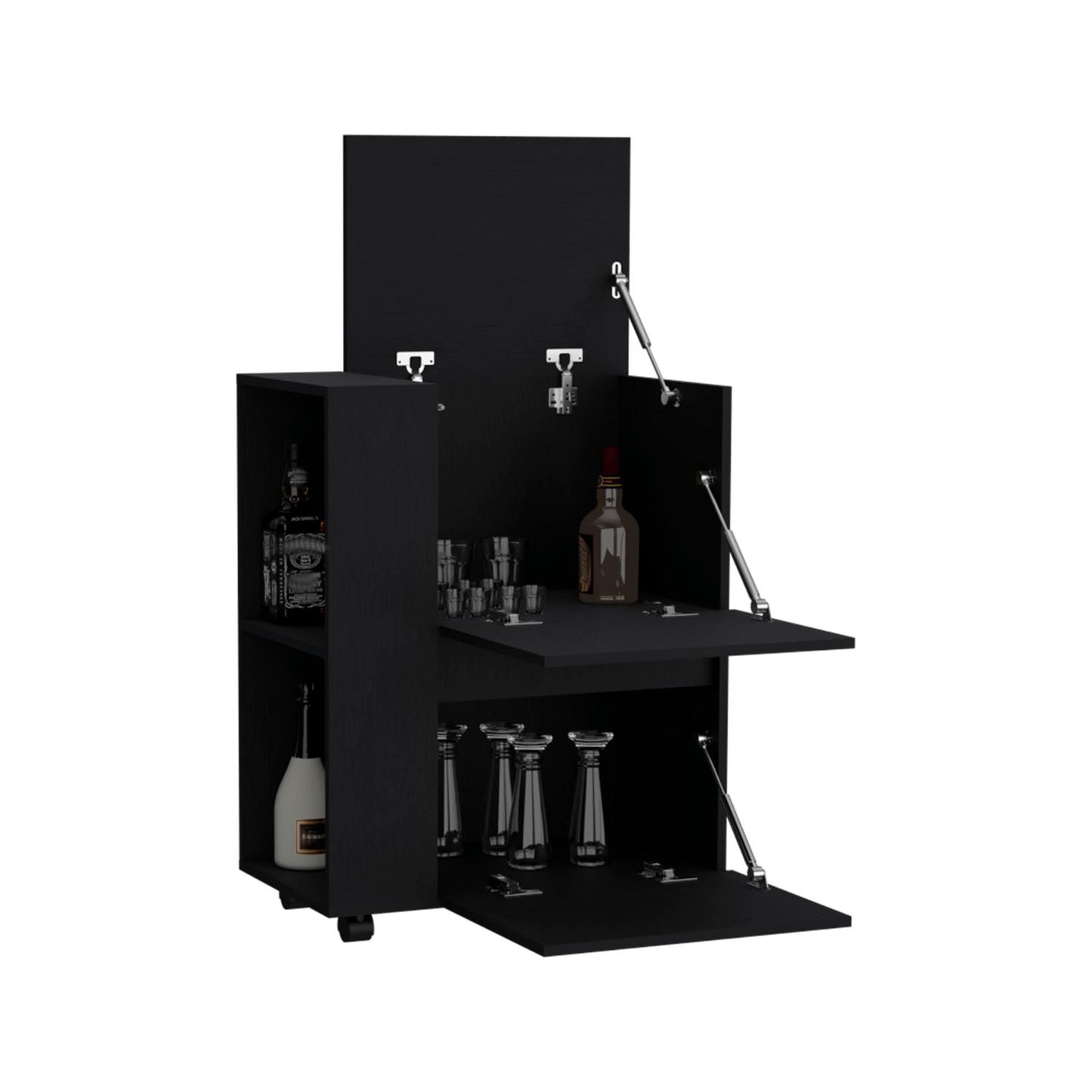 Glasgow Bar Cart Two Pull-Down Door Cabinets And Two Open Shelves