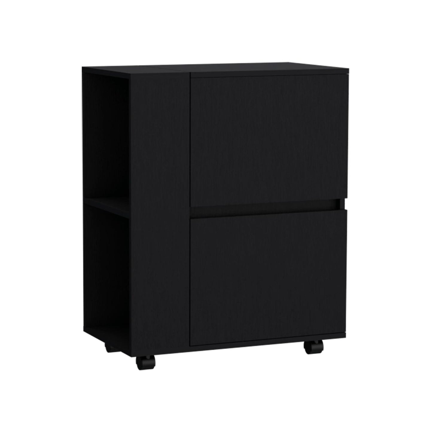 Glasgow Bar Cart Two Pull-Down Door Cabinets And Two Open Shelves