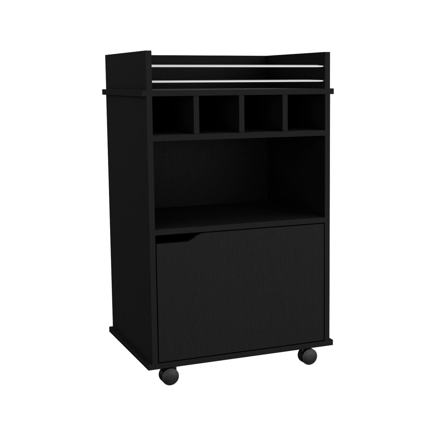 Phoenix Bar Cart, Wine cart for living room with Cubby shelving