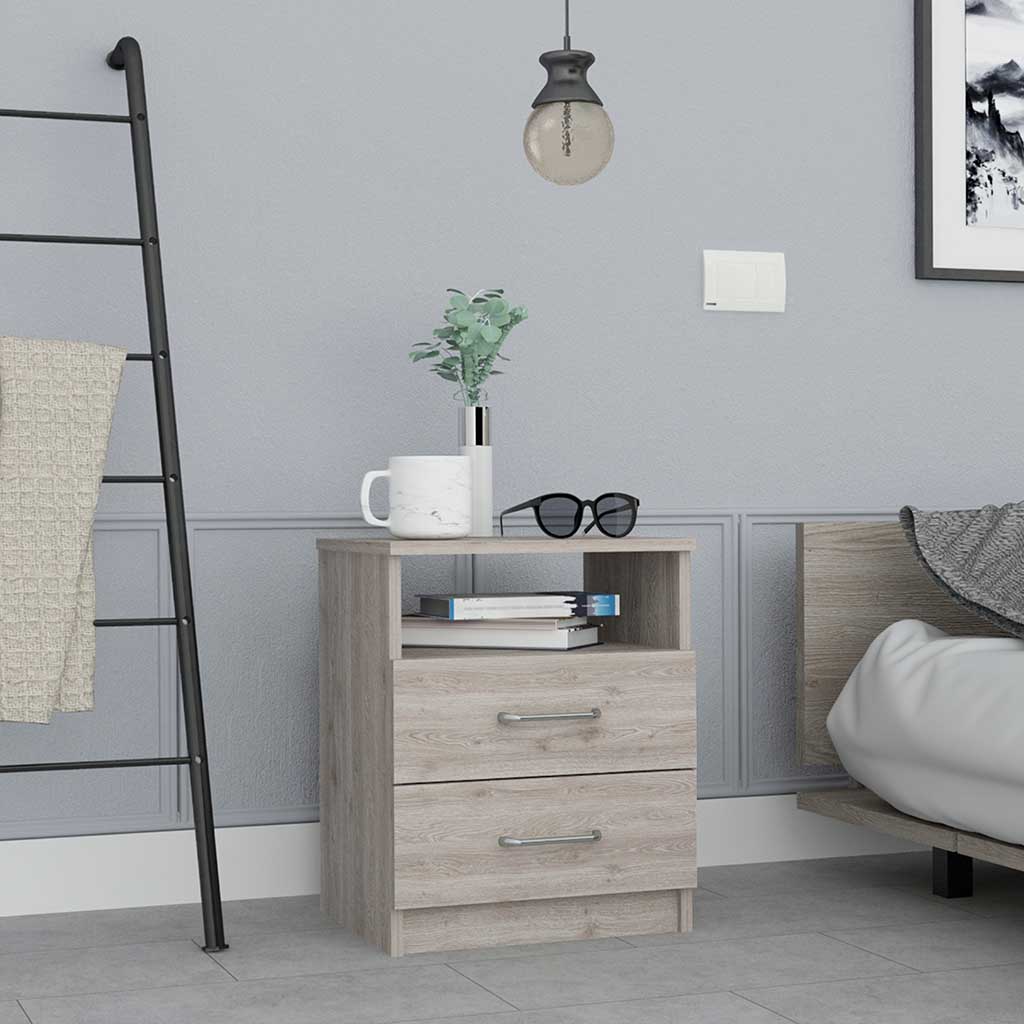 Napoles Nightstand, Modern Bedside Storage With Superior Top Shelf, Two Drawers, One Open Shelf