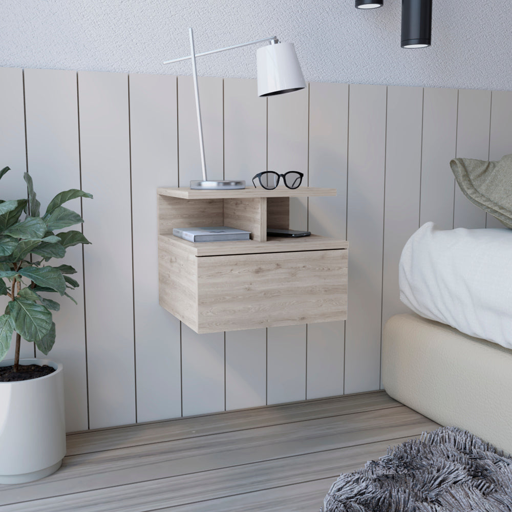 Adele Floating Nightstand, With One Drawer And Two Small Below Shelves For Storage or Decor
