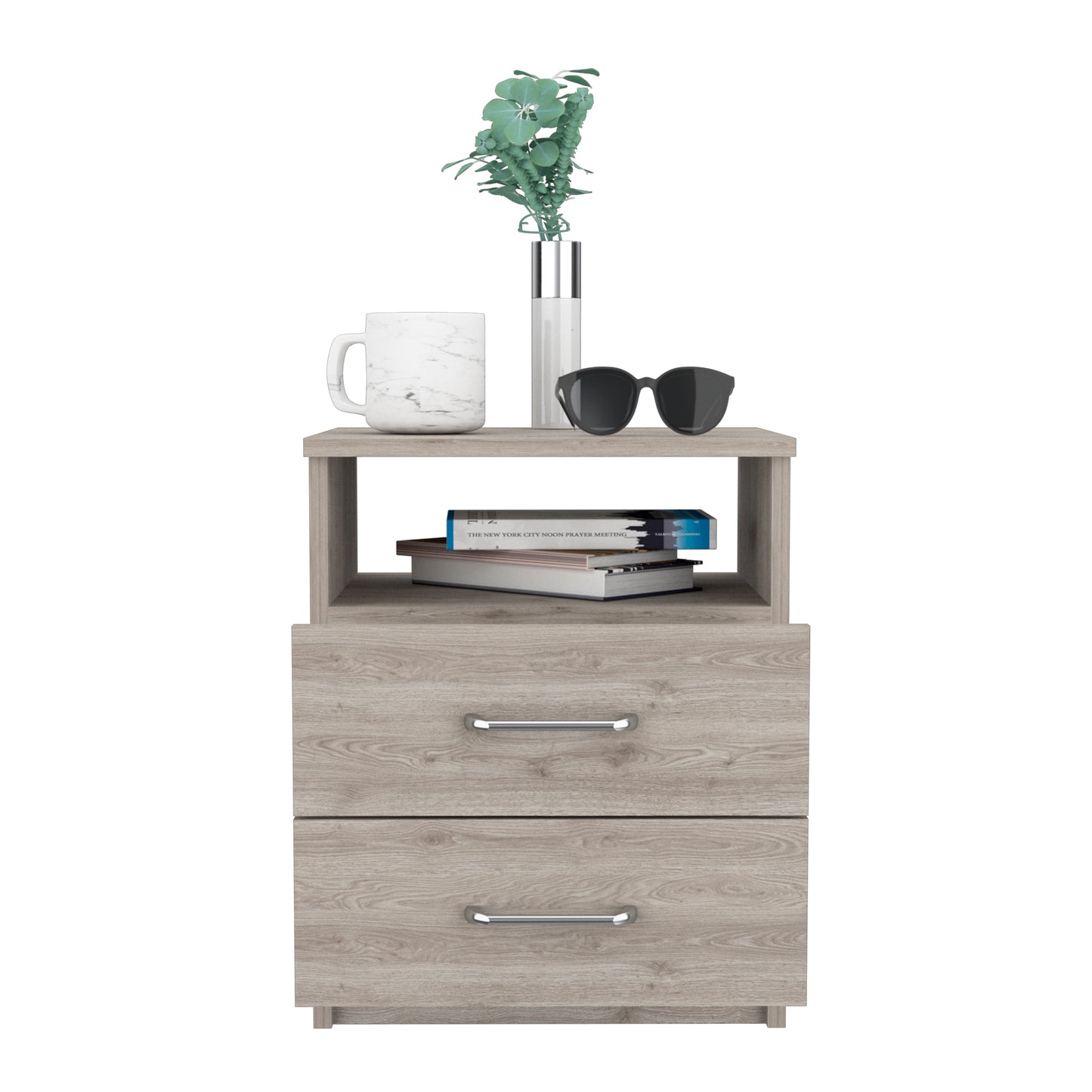 Napoles Nightstand, Modern Bedside Storage With Superior Top Shelf, Two Drawers, One Open Shelf