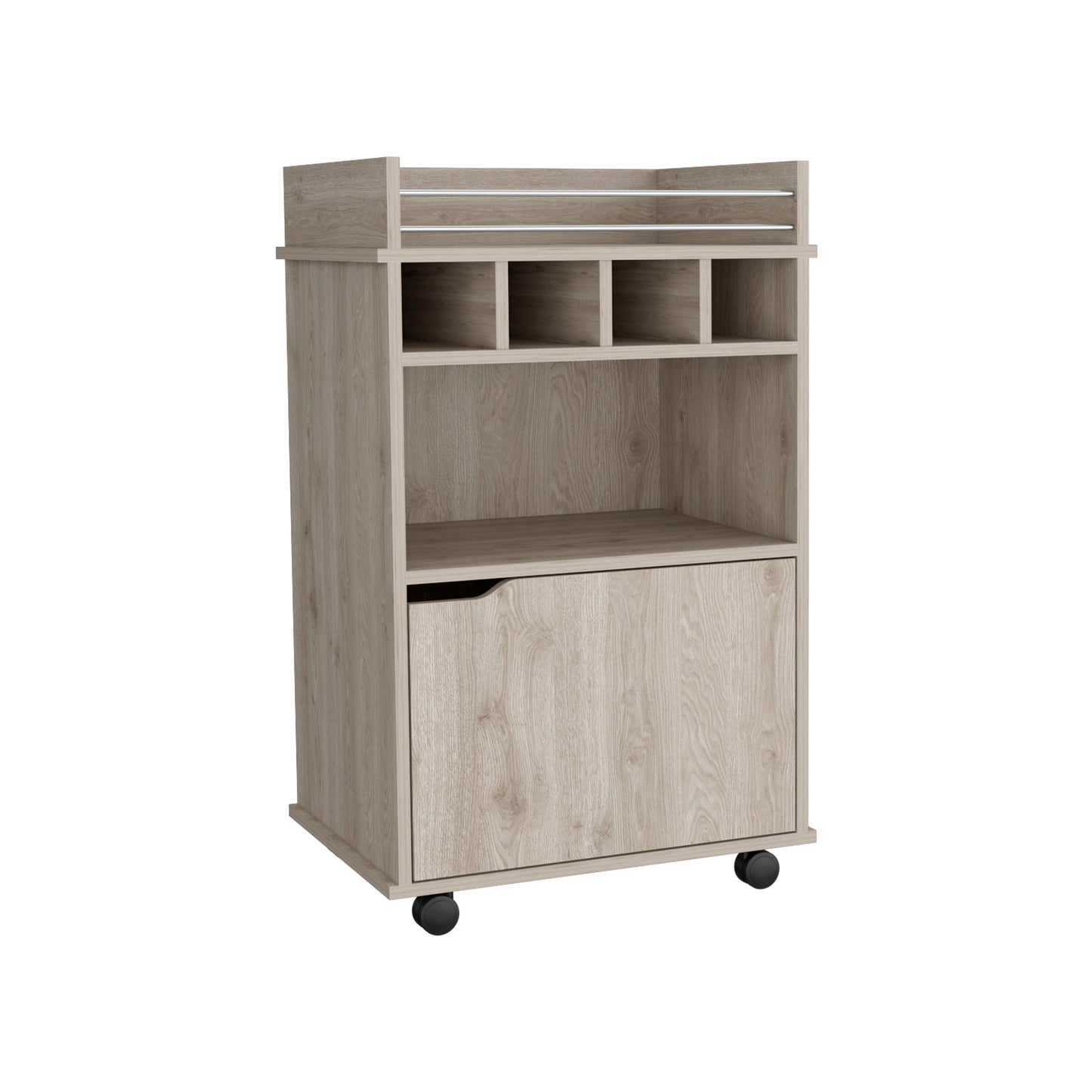 Phoenix Bar Cart, Wine cart for living room with Cubby shelving