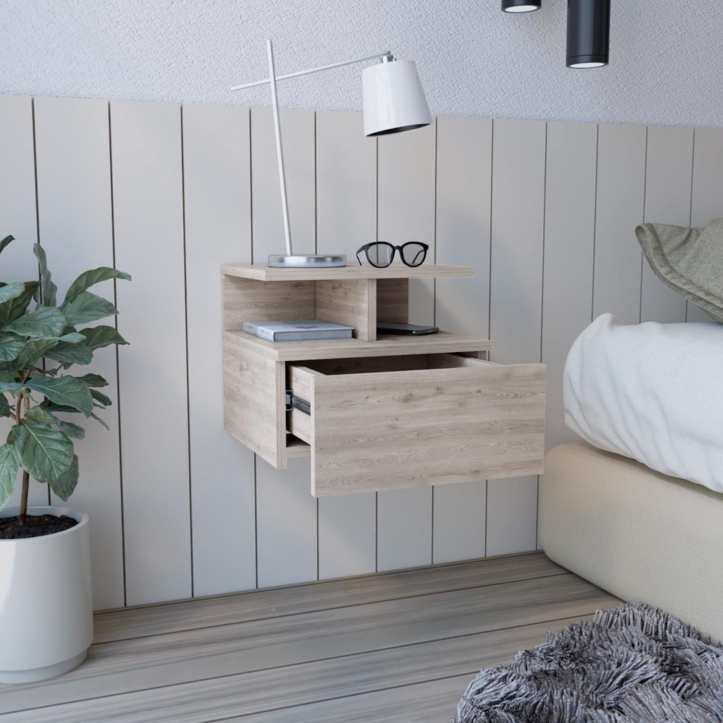 Adele Floating Nightstand, With One Drawer And Two Small Below Shelves For Storage or Decor