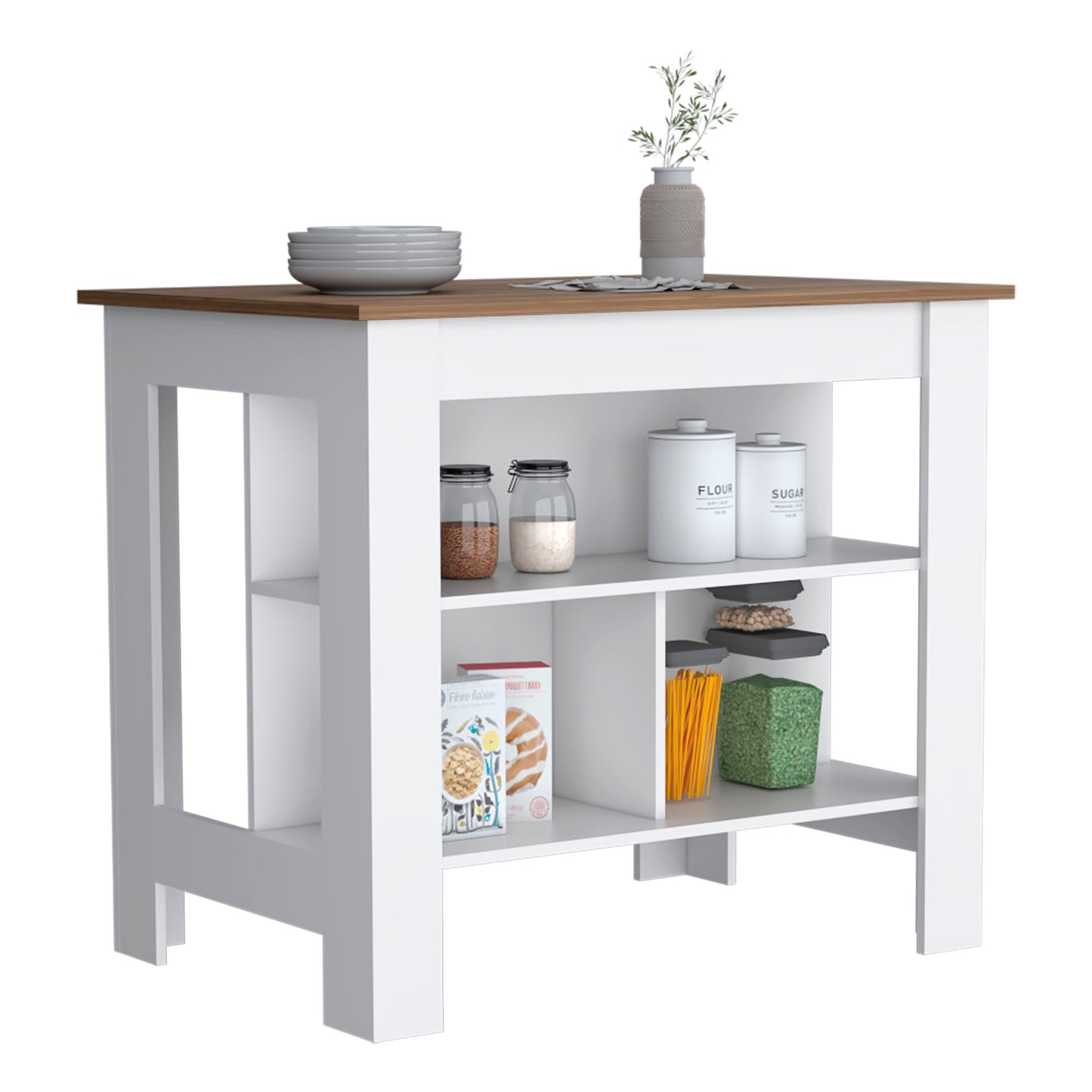 Cortes Kitchen Island with Spacious Cabinet, Open Shelves Display, Towel Rack, and Large Countertop