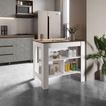 Cortes Kitchen Island with Spacious Cabinet, Open Shelves Display, Towel Rack, and Large Countertop