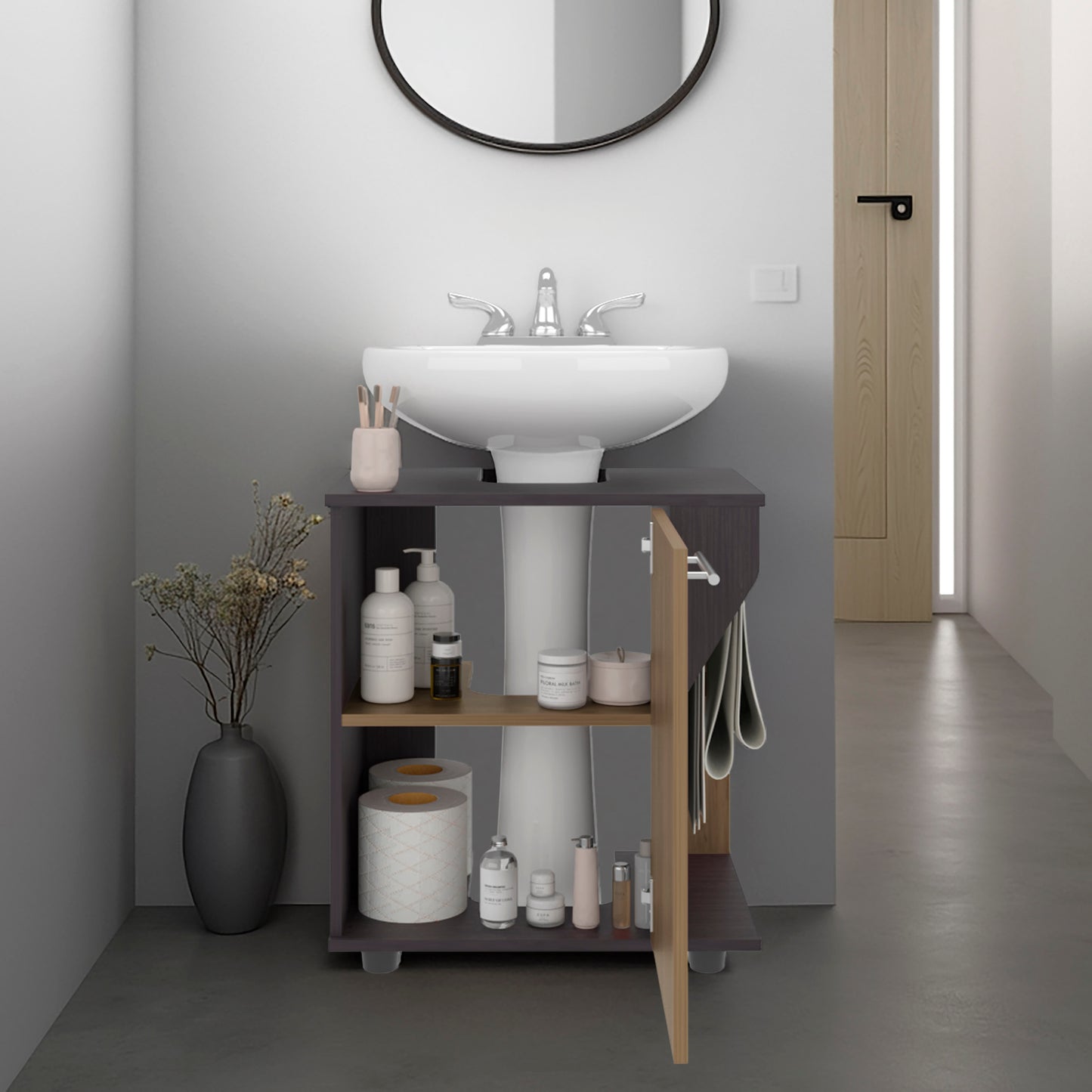 Phillips Under Sink Cabinet, Double Door Storage with Open Back for Pipes, Wide Unit, Freestanding Cabinet