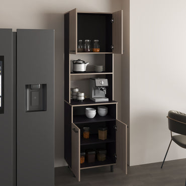 Otomo Pantry Cabinet with 5 Spacious Shelves and 4 Doors, Tall Freestanding Storage Unit for Kitchen Organization, Concealed and Open Storage for Small Appliances, Dinnerware, and Dry Goods