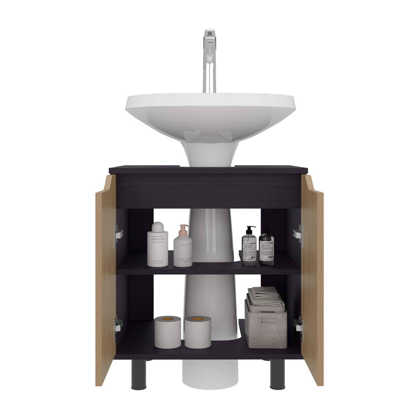 Marlo Under Sink Cabinet with Two Doors and Interior Storage Shelves, Cut-Out Back, 22” Wide Freestanding, Modern Bathroom Storage