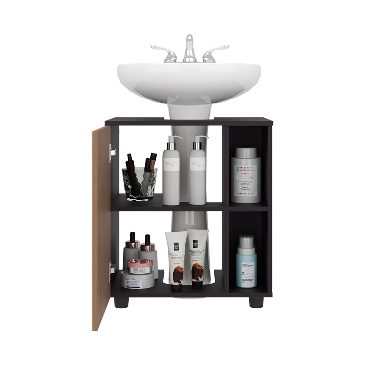 Pascuale Two Side Shelves Under Sink Cabinet with One Doors, Cut-Out Back, Compact 22” Freestanging Bathroom Storage