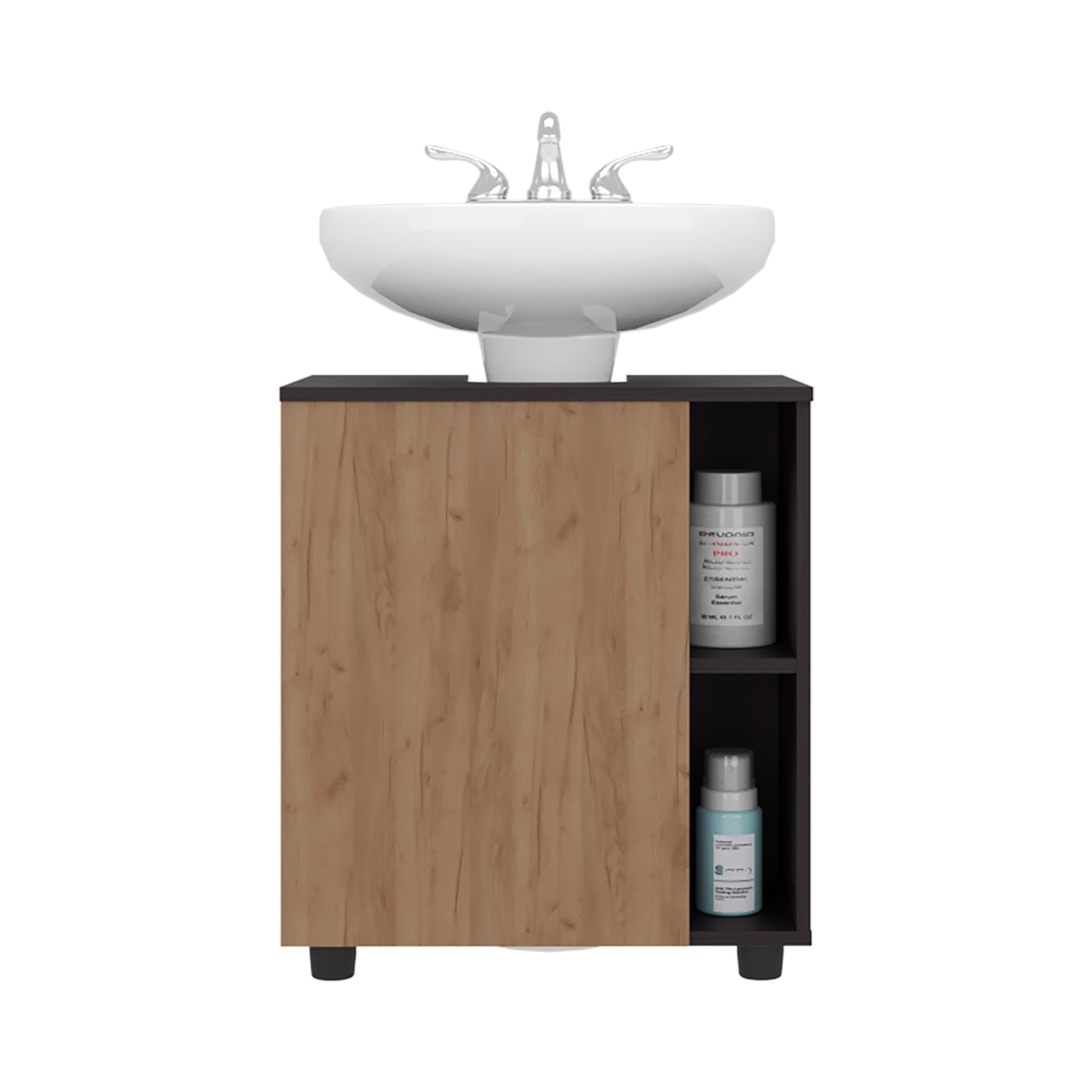 Pascuale Two Side Shelves Under Sink Cabinet with One Doors, Cut-Out Back, Compact 22” Freestanging Bathroom Storage
