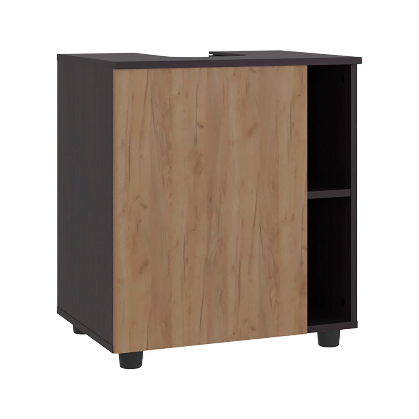 Pascuale Two Side Shelves Under Sink Cabinet with One Doors, Cut-Out Back, Compact 22” Freestanging Bathroom Storage