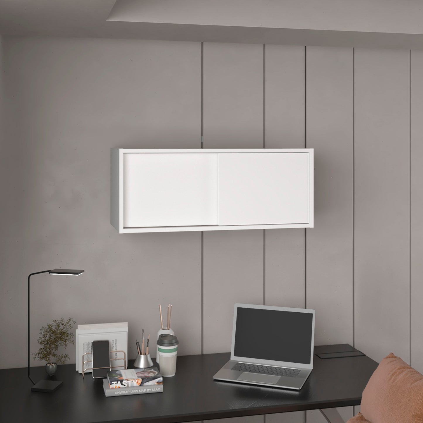 Note Wall Cabinet with Sliding Doors , Wall Shelf, Storage Cabinet, Bedroom, Office, Living Room, Garage 32"W x 13" H