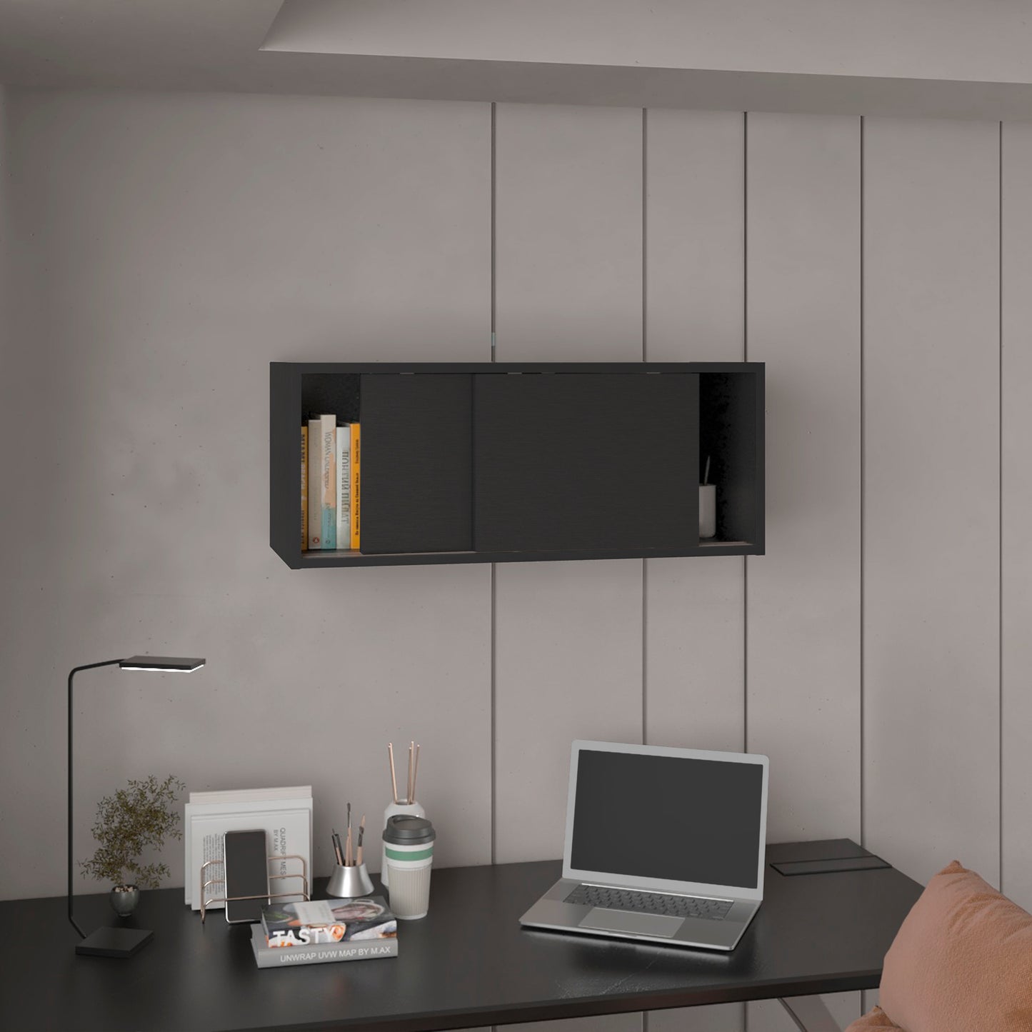 Note Wall Cabinet with Sliding Doors , Wall Shelf, Storage Cabinet, Bedroom, Office, Living Room, Garage 32"W x 13" H