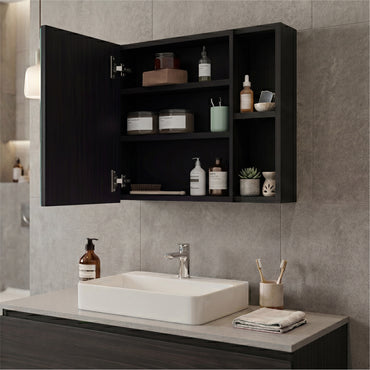 Oman Medicine Cabinet with Mirrored Single Door, Three Interior Shelves, Dual External Display Shelves and Spacious Top Surface for Organized Bathroom Storage, Daily Essentials Access