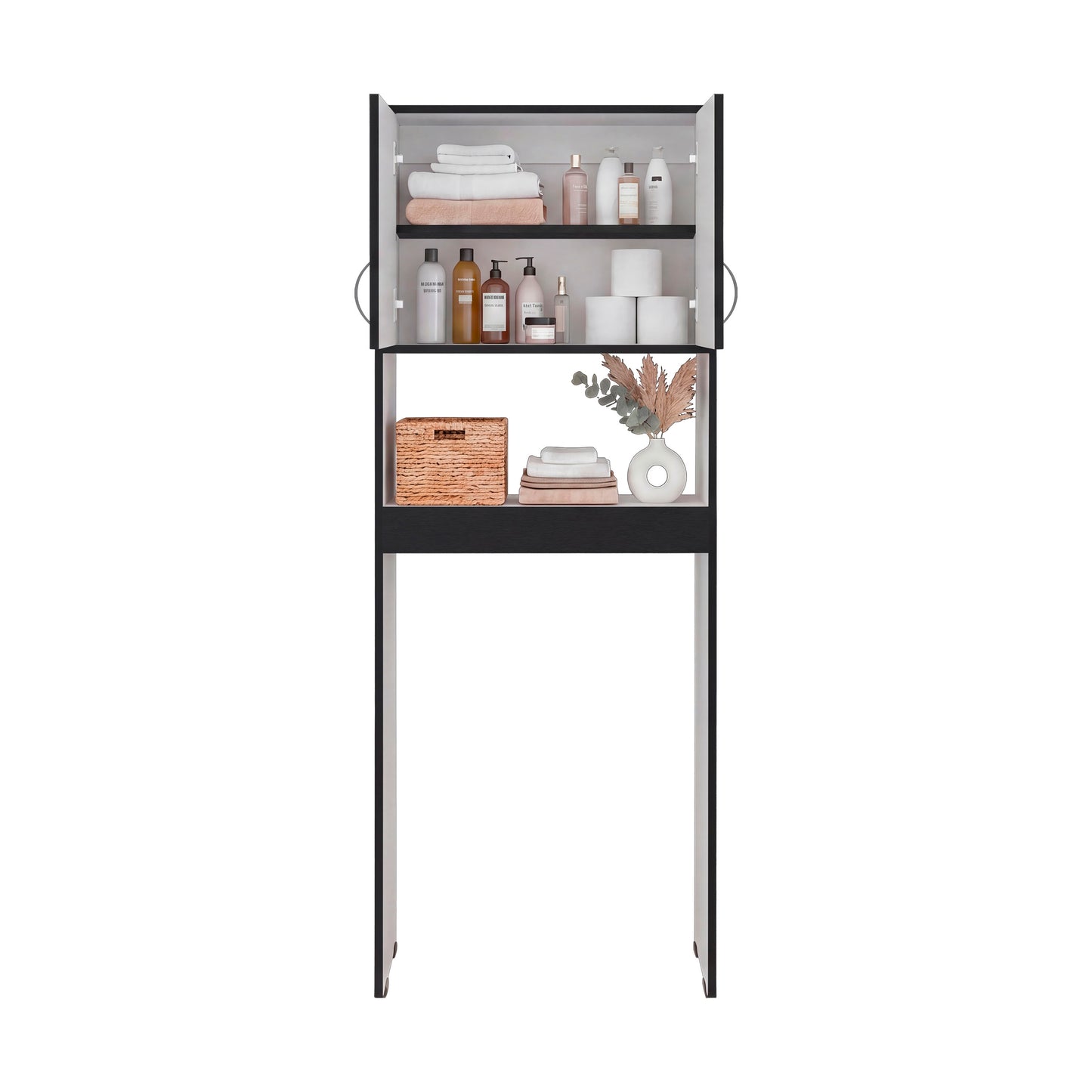 Optimizer Over-the-Toilet Bathroom Cabinet with 2-Door Compartment with 2 Interior Shelves and One Display Shelf