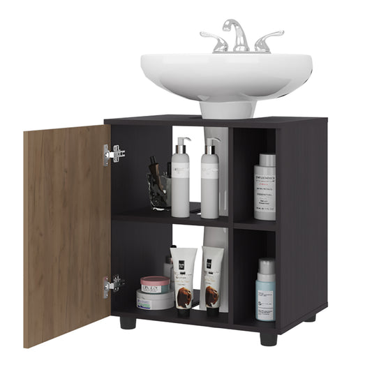 Pascuale Two Side Shelves Under Sink Cabinet with One Door, Cut-Out Back, Compact 22” Freestanding Bathroom Storage, Minimalist Design for Small Spaces, Ideal for Guest Bathrooms or Powder Rooms