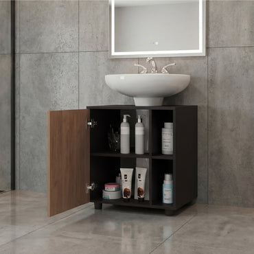 Pascuale Two Side Shelves Under Sink Cabinet with One Door, Cut-Out Back, Compact 22” Freestanding Bathroom Storage, Minimalist Design for Small Spaces, Ideal for Guest Bathrooms or Powder Rooms