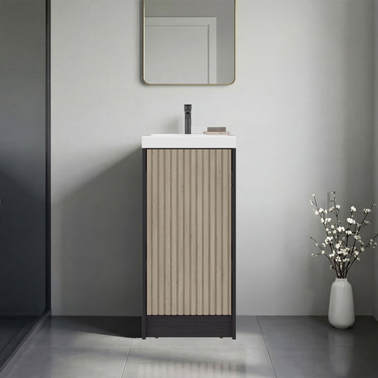 Syracuce Floorstanding Bathroom Vanity and Cabinet with Resin Sink, Compact Bathroom Storage with One Door and 2 Interior Shelves