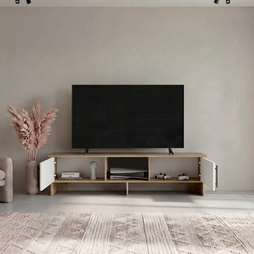 Dago 65" TV Stand with 4 Open Shelves, 2 Doors, Modern Media Console for Living Room Entertainment Storage