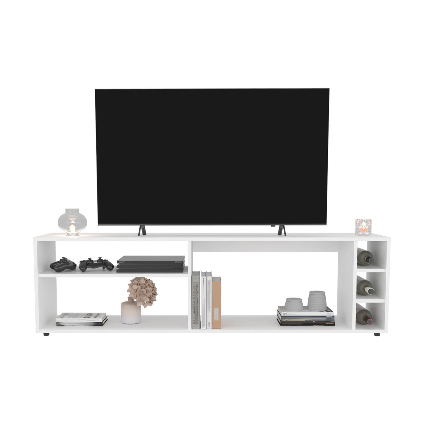 Suxta 63" Wide TV Stand with Bottle Cubbies White