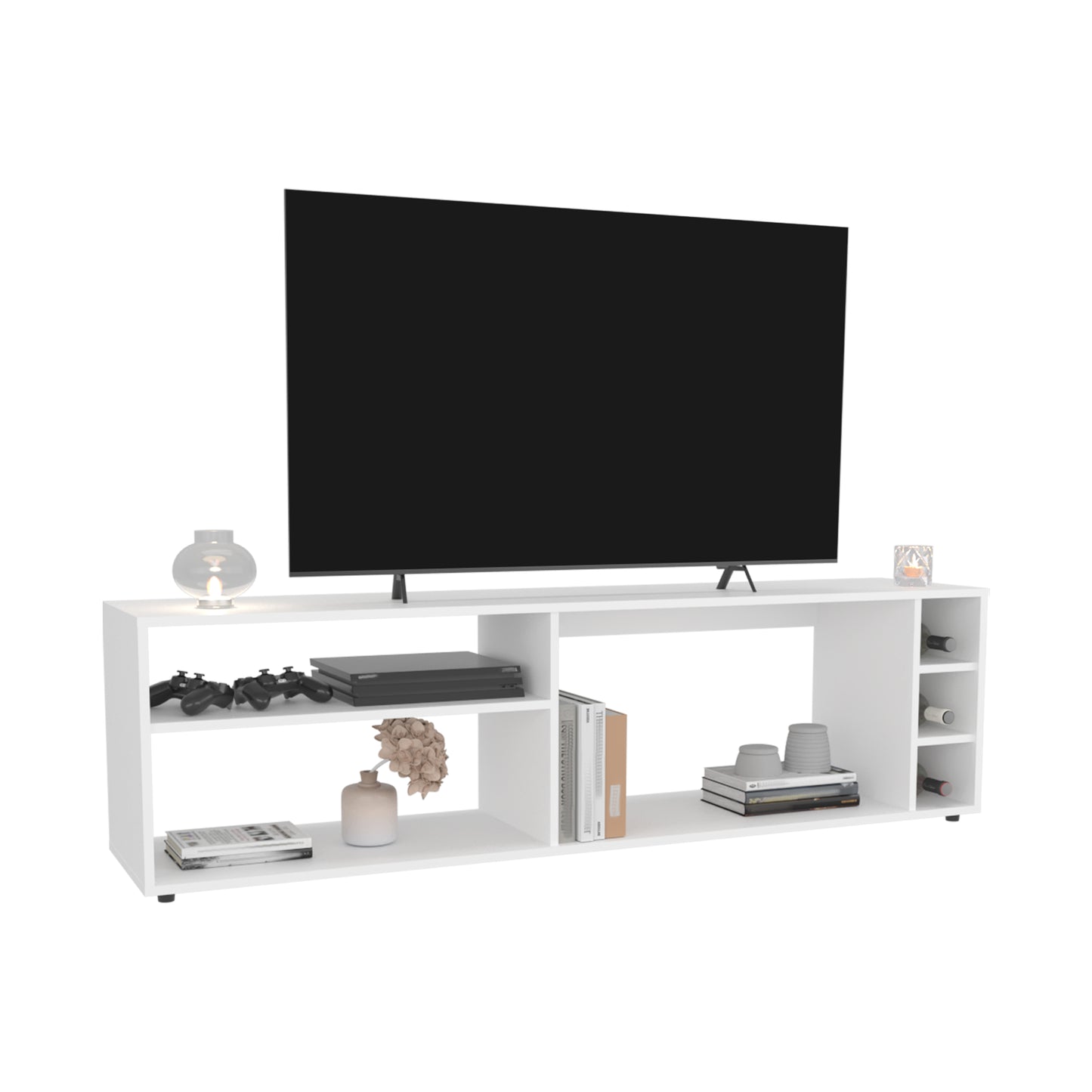 Suxta 63" Wide TV Stand with Bottle Cubbies White