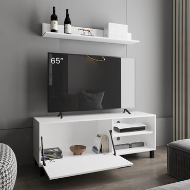 Bryce Tv Stand Two Doors, Open Shelves And Spacious Top Surface, Modern Entertainment Unit
