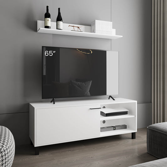 Bryce Tv Stand Two Doors, Open Shelves And Spacious Top Surface, Modern Entertainment Unit