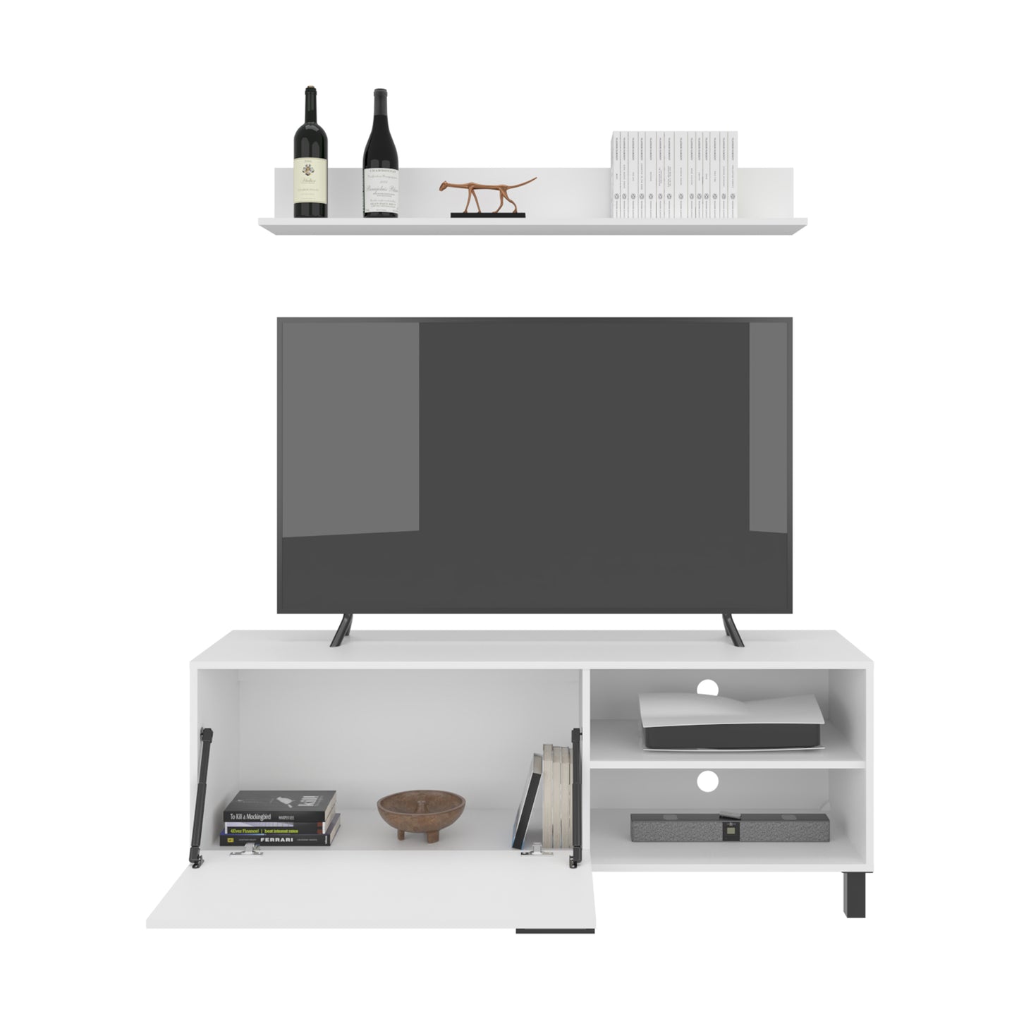 Bryce Tv Stand Two Doors, Open Shelves And Spacious Top Surface, Modern Entertainment Unit
