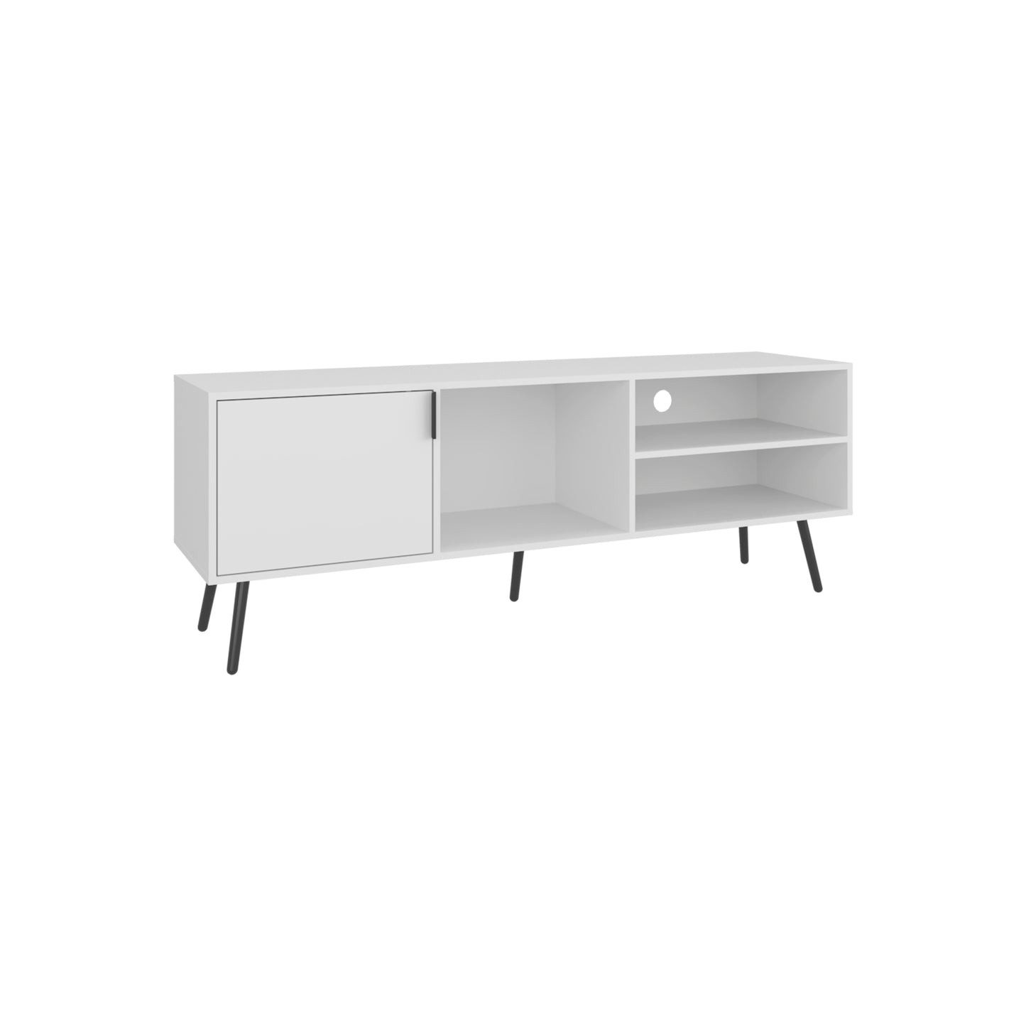 Vulcan 63" Wide Tv Stand with One Cabinet, Three Open Shelves, Cable Management, Living Room, Tv Room