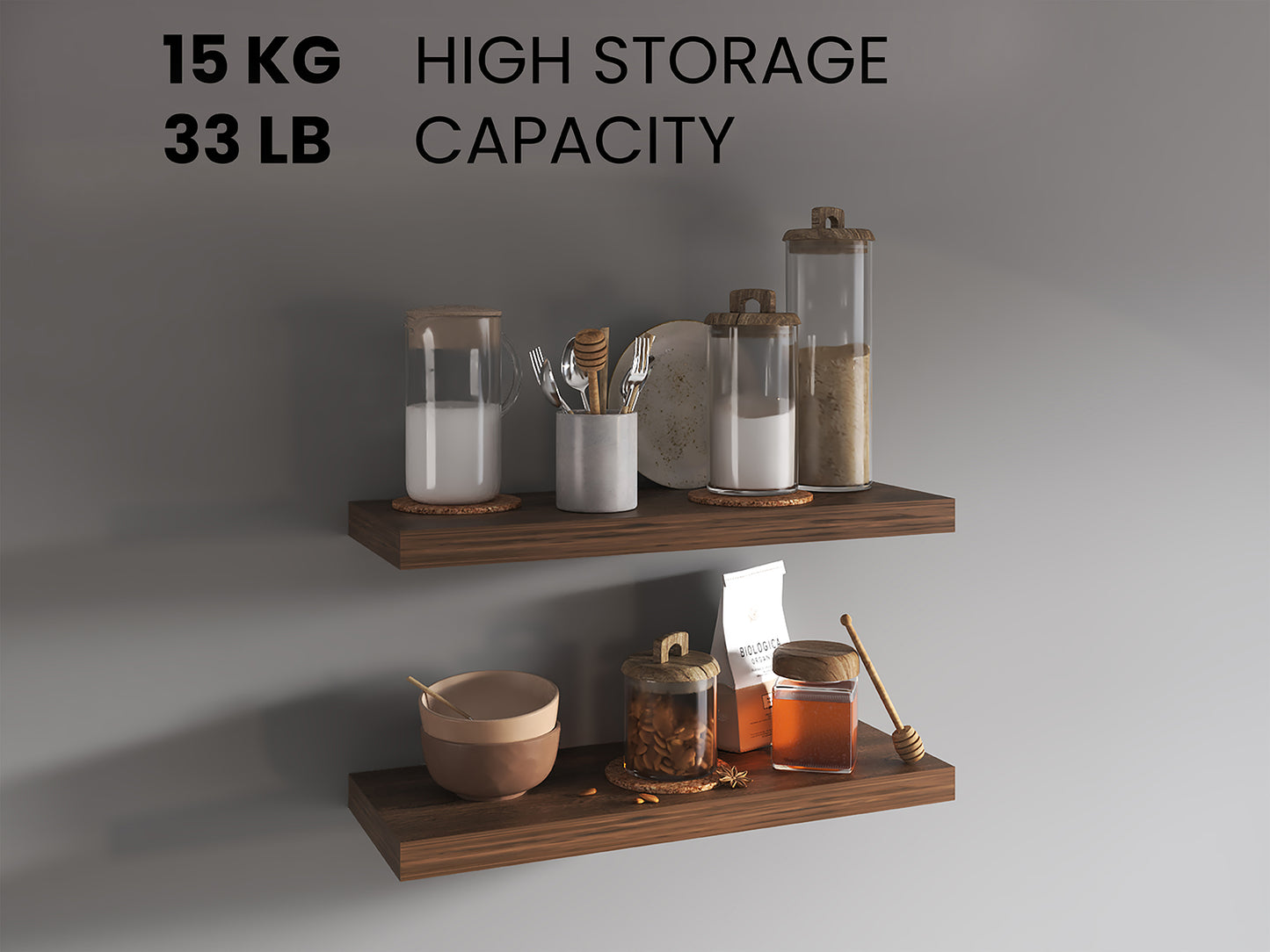 TUHOME Ecco 31.5-Inch Floating Shelves Set of Two with Hidden Brackets, Modern Wall-Mounted Shelves for Bedroom, Bathroom or Living Room Décor, Minimalist Display and Storage Solution for Books, Photos and Accessories