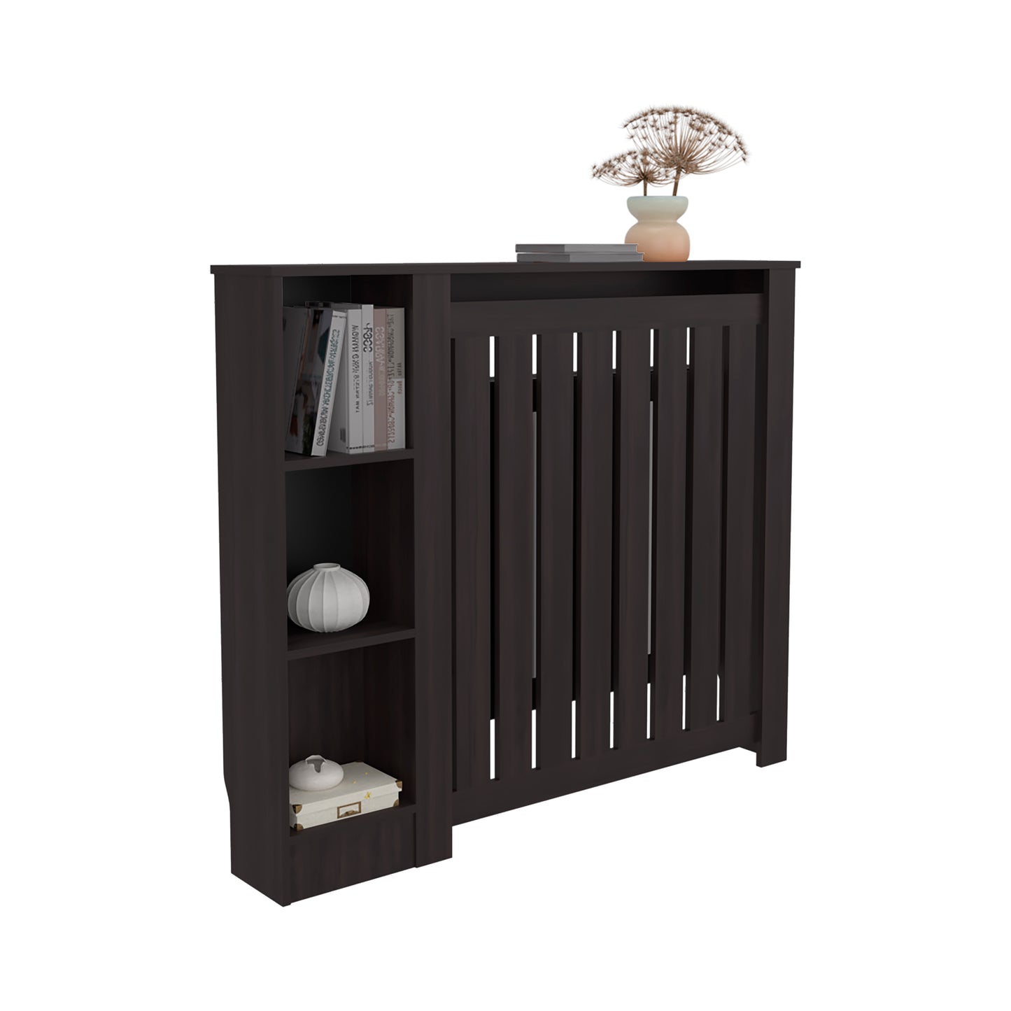Radiator Cover Cabinet Joseph with Slatted Frame and 3 Shelves, Decorative Heater Cover, Modern Furniture Accent