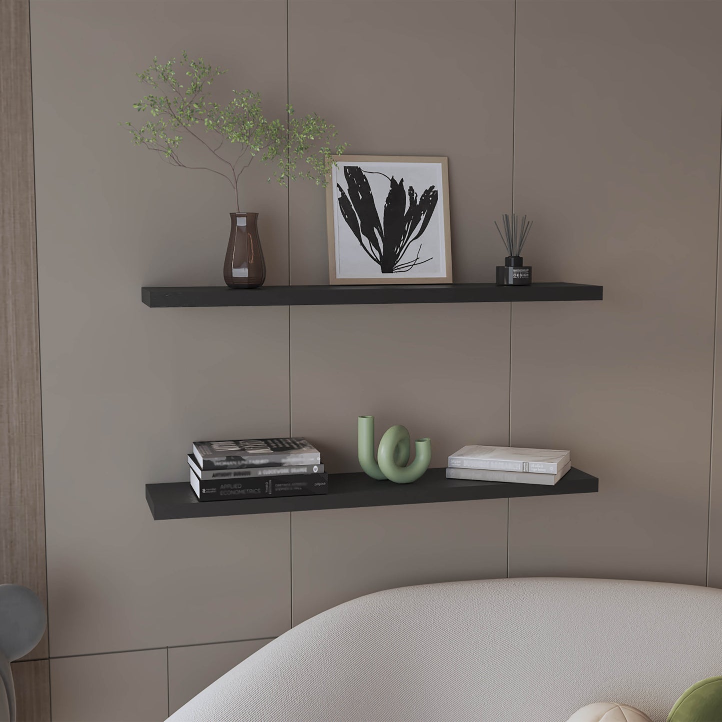 Ecco 47" Wide Floating Shelves Set Of 2, Shelves For Wall Decor For Bedroom, Bathroom Storage Shelves, Book Shelves For Living Room