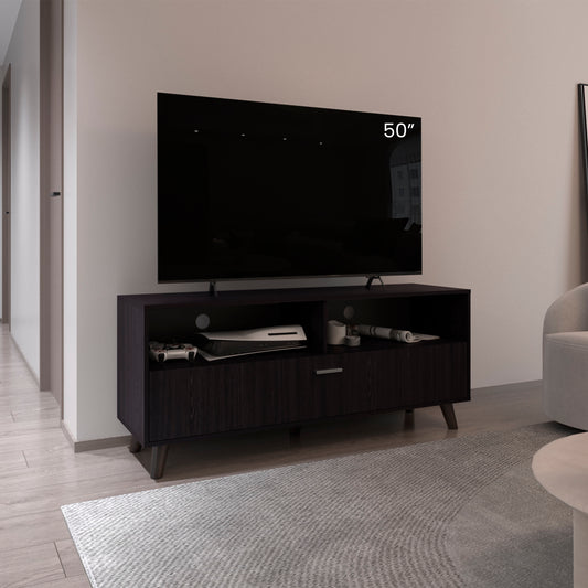 Patrick Tv Stand With Two Doors And Open Storage Shelves, Modern Entertainment Center