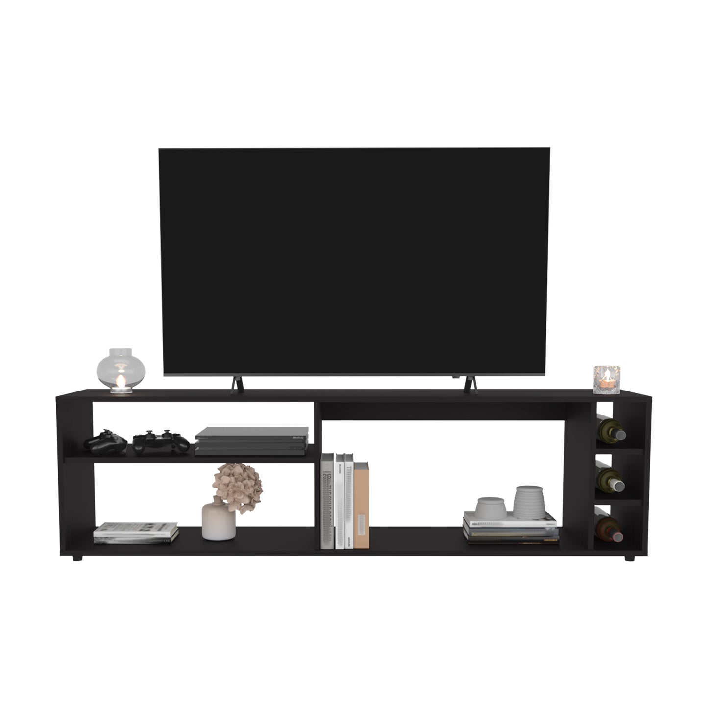 Suxta 63" Wide TV Stand with Bottle Cubbies White
