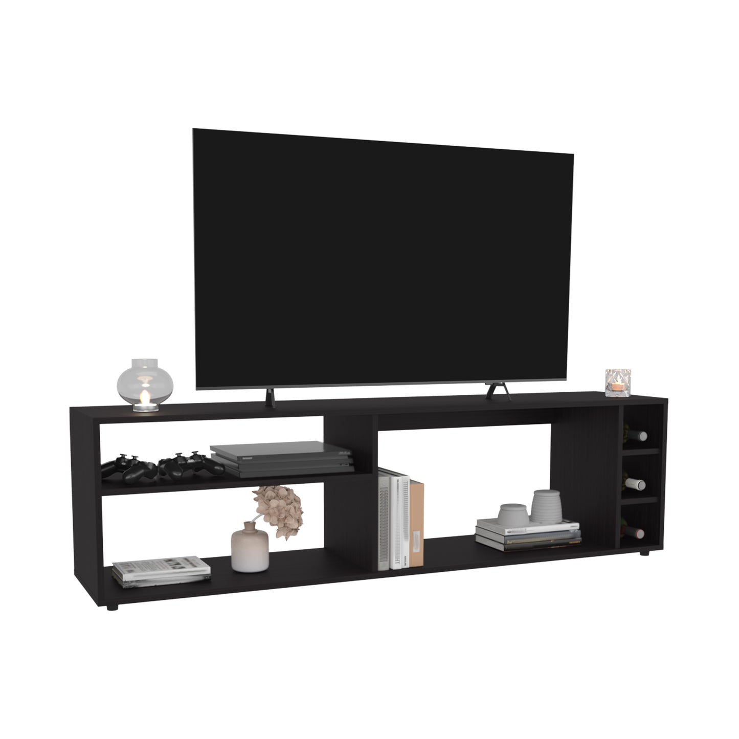 Suxta 63" Wide TV Stand with Bottle Cubbies White