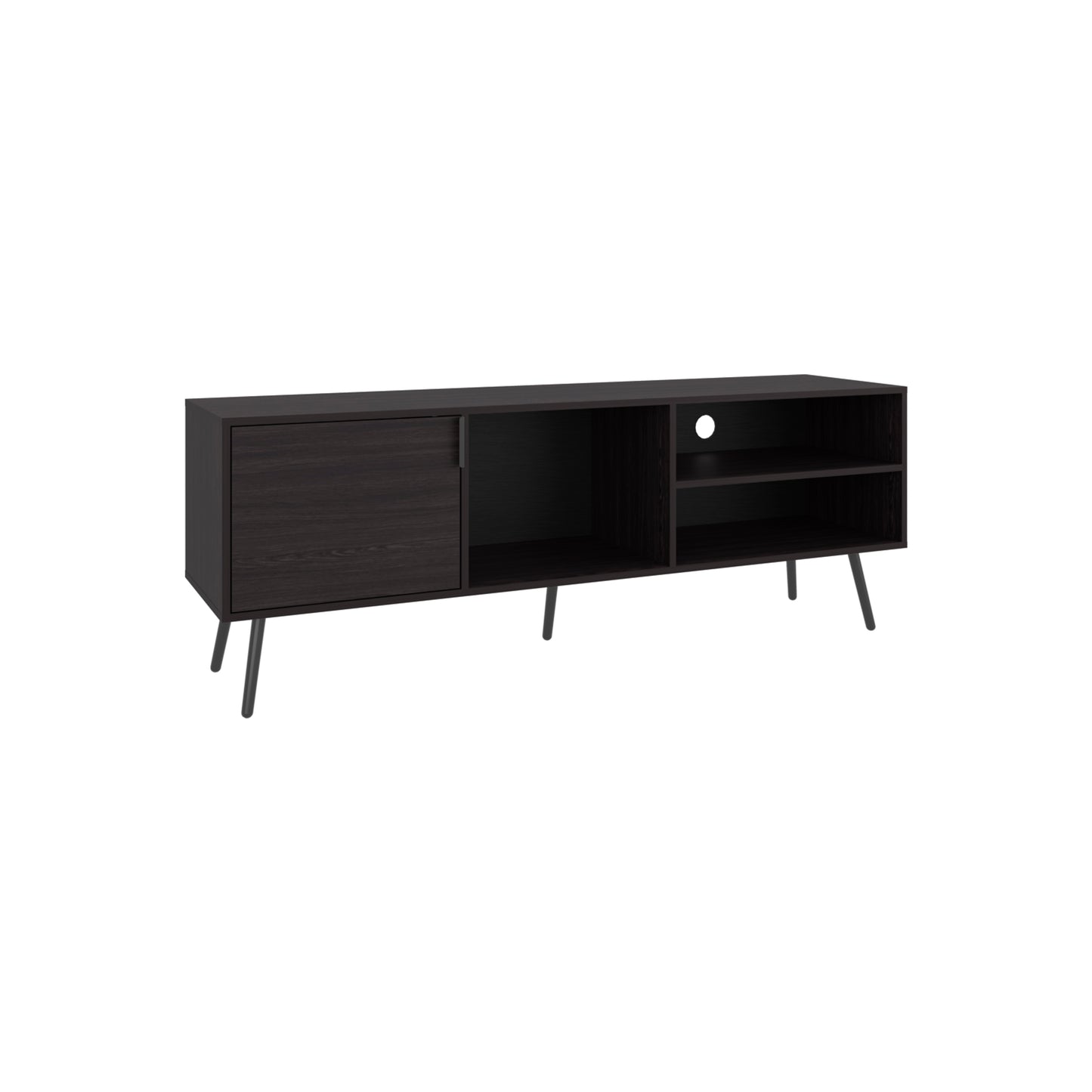 Vulcan 63" Wide Tv Stand with One Cabinet, Three Open Shelves, Cable Management, Living Room, Tv Room