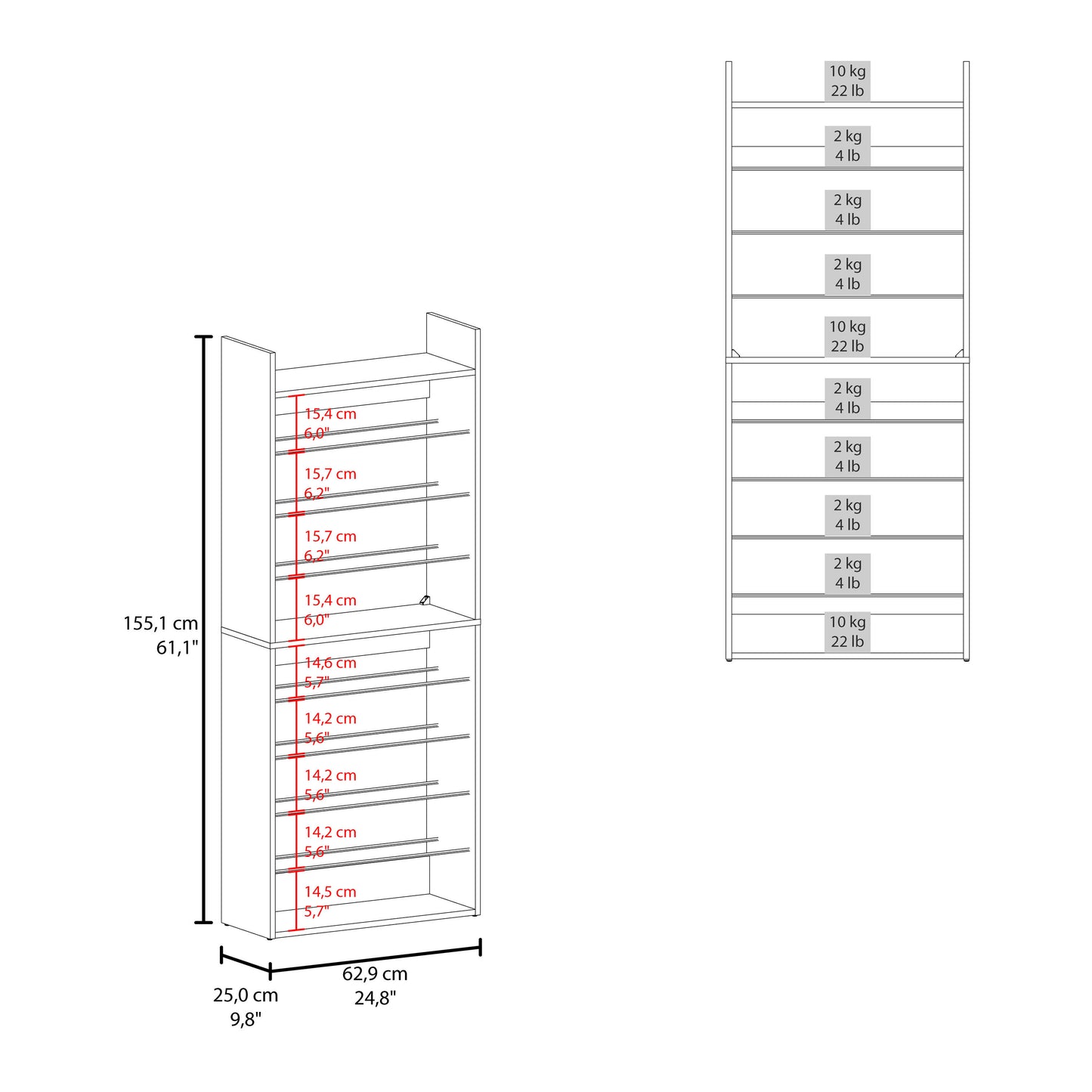 Ronald 10-Tier Shoe Rack With Slim Vertical Design, Freestanding Footwear Storage