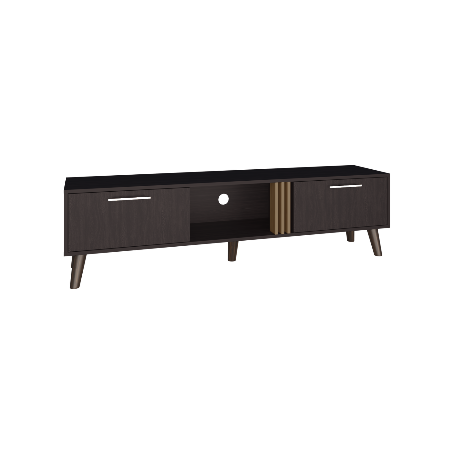 Vance 63" Wide Tv Stand with Two pull down Cabinets, Two Shelves, Cable Management , Living Room, Tv Room Black Wengue - Light Oak