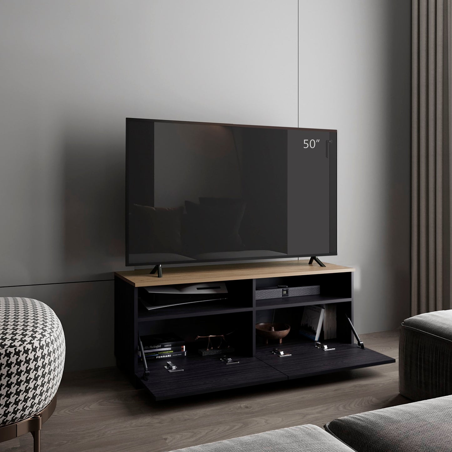 Colman Modern TV Stand with Open Shelves and Compact Profile, Minimalist Media Console for Living Room or Bedroom