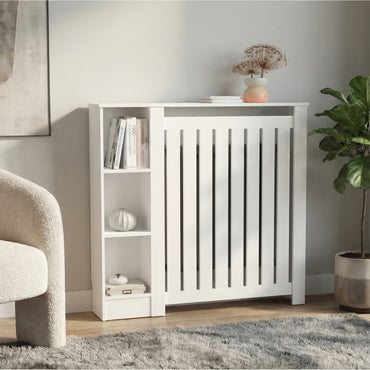 Radiator Cover Cabinet Joseph with Slatted Frame and 3 Shelves, Decorative Heater Cover, Modern Furniture Accent for Living Rooms, Hallways, and Bedrooms, Space-Saving Storage Solution