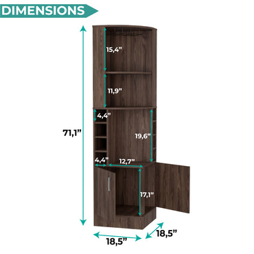 Tuhome Syrah Corner Bar Cabinet with Two External Shelves, Stemware Rack, Eight Cubbies, Modern Design for Living Room or Home Bar